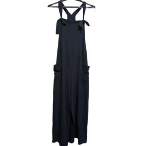 Lola Grace Black Wide Leg Overall Jumpsuit Womens Large Pocket Casual